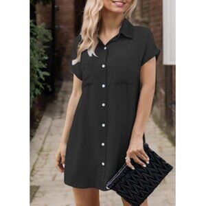 Zilcremo Women's Casual Short Sleeve Button Down Denim Shirt Dress - NWT